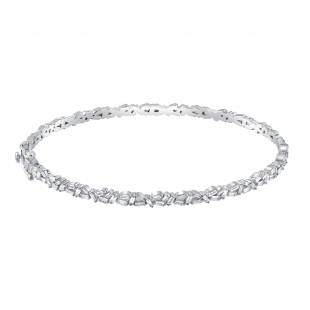 1.10 Carat (ctw) Baguette Lab Grown White Diamond Asymmetrical Bangle Bracelet for Women in 18K White Gold