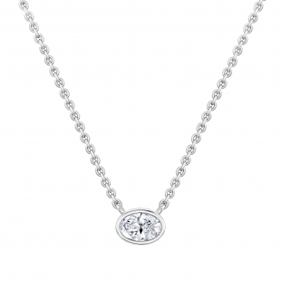IGI Certified 0.75 Cttw Oval Lab Grown Diamond Solitaire Bezel Set Pendant Necklace with 18 inch Silver Chain in 10K White Gold
