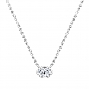 IGI Certified 1.00 Cttw Oval Lab Grown Diamond Solitaire Bezel Set Pendant Necklace with 18 inch Silver Chain in 10K White Gold
