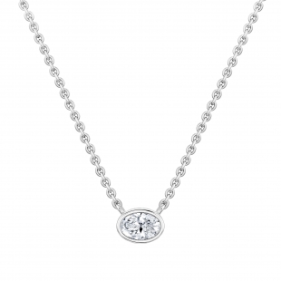 0.50 Cttw Oval Lab Grown Diamond Solitaire Bezel Set Pendant Necklace with 18 inch Silver Chain in 10K White Gold