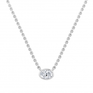 0.25 Cttw Oval Lab Grown Diamond Solitaire Bezel Set Pendant Necklace with 18 inch Gold Chain in 10K White Gold