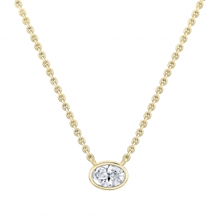 IGI Certified 1.00 Cttw Oval Lab Grown Diamond Solitaire Bezel Set Pendant Necklace with 18 inch Gold Chain in 14K Yellow Gold