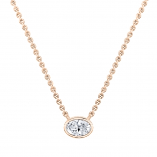 IGI Certified 1.50 Cttw Oval Lab Grown Diamond Solitaire Bezel Set Pendant Necklace with 18 inch Gold Chain in 18K Rose Gold