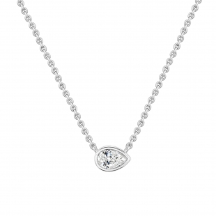 	 0.50 Ctw Pear Lab Grown Diamond Classic Solitaire Sideways Pendant with 18 inch Silver Chain , 10K White Gold