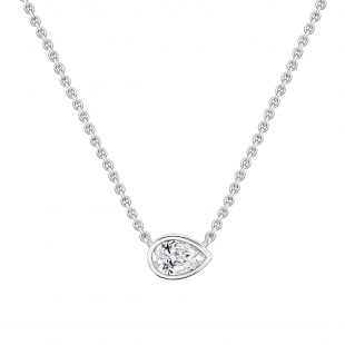 	 IGI Certified 0.75 Ctw Pear Lab Grown Diamond Classic Solitaire Sideways Pendant with 18 inch Silver Chain , 10K White Gold