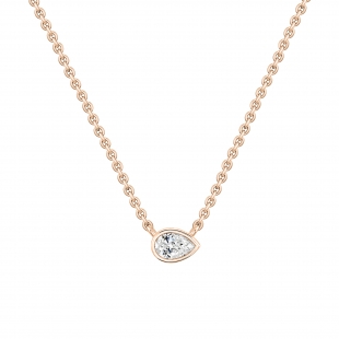 0.25 Ctw Pear Lab Grown Diamond Classic Solitaire Sideways Pendant with 18 inch Gold Chain , 18K Rose Gold