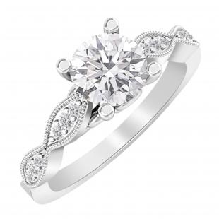 IGI CERTIFIED 6.5mm Round Lab Grown White Diamond Solitaire Style Milgrain Edge Engagement Ring For Her (1.38 ctw Color H-I Clarity SI2) in 10K White Gold