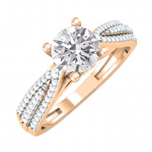 IGI CERTIFIED 6mm Round Lab Grown White Diamond Solitaire Style with Multi Row Accents Engagement Ring for Women (1.27 ctw Color H-I Clarity SI2) in 10K Rose Gold