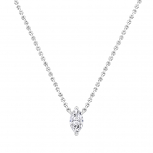 0.50 Ctw Marquise Lab Grown Diamond Classic Solitaire Pendant with 18 inch Gold Chain, 10K White Gold