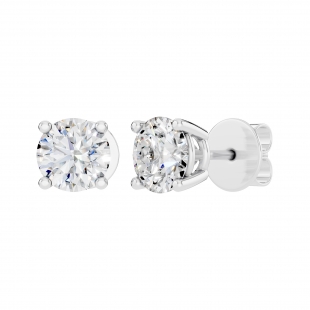 10K White Gold 4 Prong Solitaire Stud Earrings, 0.50 CT Round Lab Grown Diamond in Push Back