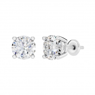 10K White Gold 4 Prong Solitaire Stud Earrings, 0.50 CT Round Lab Grown Diamond in Screw Back