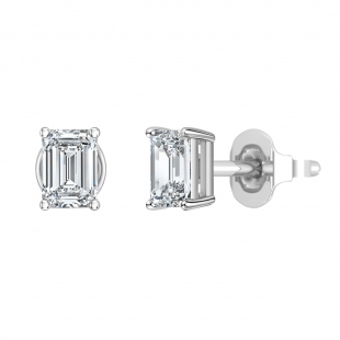 0.25 Ctw Emerald Cut Lab Grown Diamond Solitaire 4 Prong Stud Earrings, 10K White Gold in Push Back