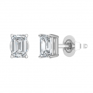 0.50 Ctw Emerald Cut Lab Grown Diamond Solitaire 4 Prong Stud Earrings, 10K White Gold in Push Back