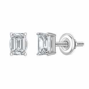 0.50 Ctw Emerald Cut Lab Grown Diamond Solitaire 4 Prong Stud Earrings, 10K White Gold in Screw Back