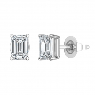 0.75 Ctw Emerald Cut Lab Grown Diamond Solitaire 4 Prong Stud Earrings, 10K White Gold in Push Back