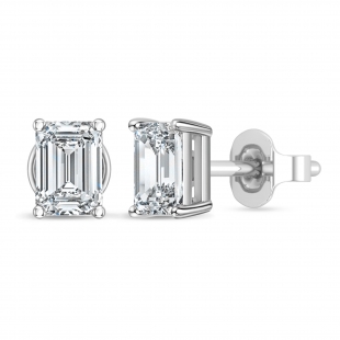 IGI Certified 1.00 Ctw Emerald Cut Lab Grown Diamond Solitaire 4 Prong Stud Earrings, 10K White Gold in Push Back