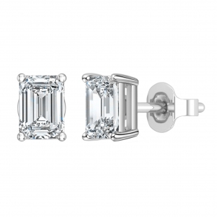 IGI Certified 1.50 Ctw Emerald Cut Lab Grown Diamond Solitaire 4 Prong Stud Earrings, 10K White Gold in Push Back