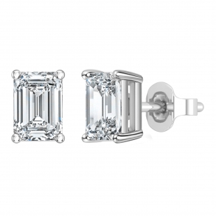 IGI Certified 2.00 Ctw Emerald Cut Lab Grown Diamond Solitaire 4 Prong Stud Earrings, 10K White Gold in Push Back