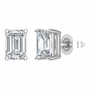 IGI Certified 2.50 Ctw Emerald Cut Lab Grown Diamond Solitaire 4 Prong Stud Earrings, 10K White Gold in Push Back