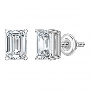 IGI Certified 2.50 Ctw Emerald Cut Lab Grown Diamond Solitaire 4 Prong Stud Earrings, 10K White Gold in Screw Back
