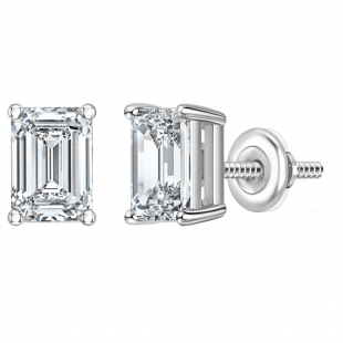 IGI Certified 3.00 Ctw Emerald Cut Lab Grown Diamond Solitaire 4 Prong Stud Earrings, 10K White Gold in Screw Back