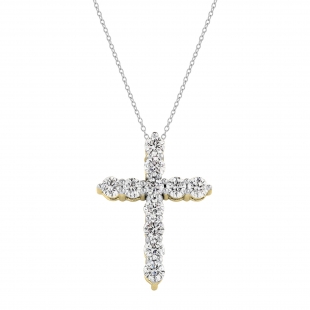 1.00 Cttw Round Lab Grown Diamond Classic Cross Pendant with 18 inch Silver Chain, 10K Yellow Gold