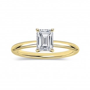 IGI Certified 0.75 Ctw Emerald Cut Lab Grown Diamond 4 Prong Solitaire Ring, 10K Yellow Gold