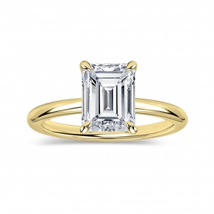 IGI Certified 3.00 Ctw Emerald Cut Lab Grown Diamond 4 Prong Solitaire Ring, 10K Yellow Gold