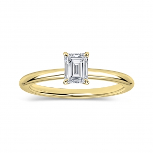 0.25 Ctw Emerald Cut Lab Grown Diamond 4 Prong Solitaire Ring, 14K Yellow Gold