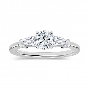 0.50 Ctw Round & Tapered Baguette Lab Grown Diamond Three Stone Ring, 925 Sterling Silver