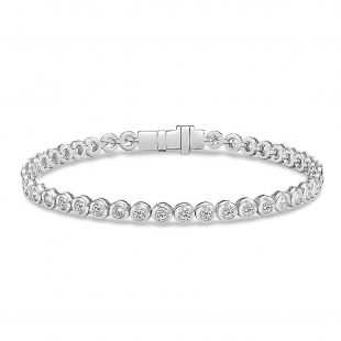 2.86 Ctw Round Lab Grown Diamond Bezel Set Link Bracelet, 10K White Gold