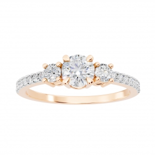 10K Rose Gold Three Stone Engagement Ring, 0.48 ctw Round Lab-Grown Diamond
