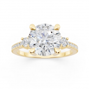 IGI Certified 10K Yellow Gold Three Stone Engagement Ring, 2.23 ctw Round Lab-Grown Diamond