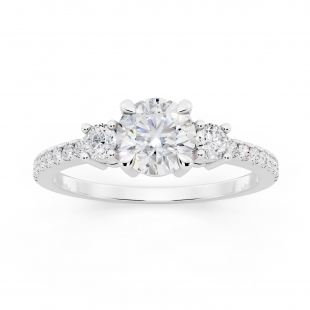 925 Sterling Silver Three Stone Engagement Ring, 0.73 ctw Round Lab-Grown Diamond
