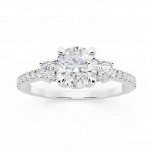 IGI Certified 925 Sterling Silver Three Stone Engagement Ring, 0.98 ctw Round Lab-Grown Diamond