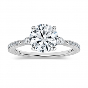 IGI Certified Three Stone Studded Shank Engagement Ring, 1.78 Cttw Lab Grown Diamond in 10K White Gold