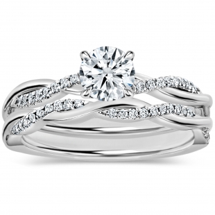 10K White Gold Twisted Bridal Ring Set, 0.74 Ctw Round Lab Grown Diamond