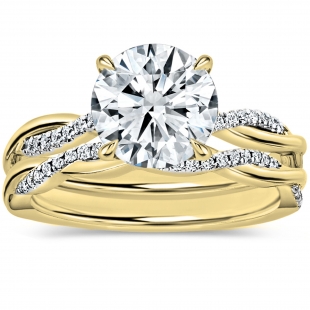 10K Yellow Gold Twisted Bridal Ring Set, IGI Certified 2.24 Ctw Round Lab Grown Diamond