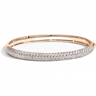 0.72 Ctw Round Lab Grown Diamond Chevron Style Bangle Bracelet, 10K Rose Gold