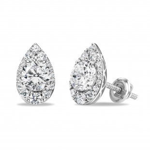 Pear Shape Cluster Halo Screw Back Stud Earrings, 0.94 ctw Round Lab Grown Diamond in 925 Sterling Silver
