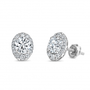 925 Sterling Silver Oval Filigree Framed Stud Earrings, 0.84 Ctw Round Lab Grown Diamond, Screw Back