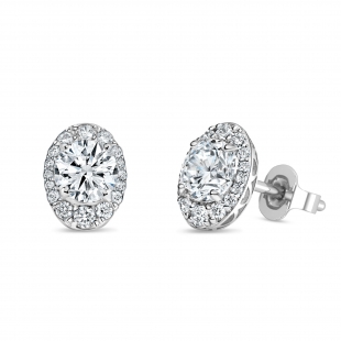 IGI Certified 925 Sterling Silver Oval Filigree Framed Stud Earrings, 1.34 Ctw Round Lab Grown Diamond, Push Back
