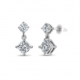 0.75 Ctw Princess & 0.18 Ctw Round Lab Grown Diamond Minimalist Drop Earrings for Her in 10K White Gold in Push Back