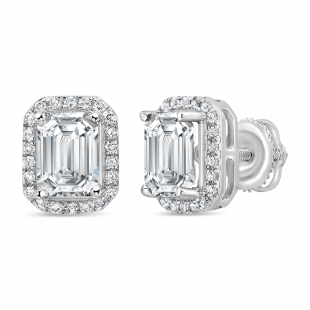 IGI Certified 2.30 Cttw Emerald & Round Lab Grown Diamond Halo Stud Earrings for Her ,10K White Gold in Screw Back