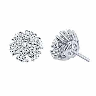 3.00 Cttw Round Lab Grown Diamond Flower Cluster Stud Earrings for Her in 10K White Gold in Push Back