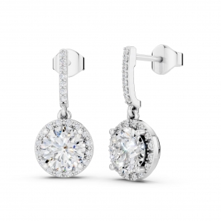 IGI Certified 2.20 Cttw Round Lab Grown Diamond Halo Earrings, 18K White Gold in Push Back