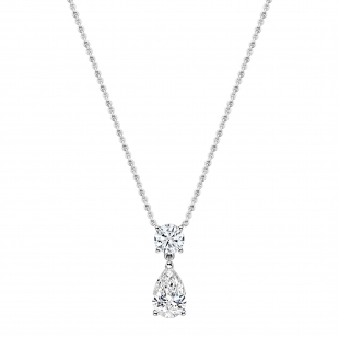 IGI Certified 10K White Gold Two Stone Dangling Pendant with 18 inch Gold Chain for Women with 2.20 cttw Pear & Round Lab-Grown White Diamond