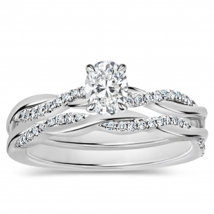 925 Sterling Silver Criss Cross Ring Set, 0.50 ctw Oval & Round Lab Grown Diamond