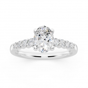 IGI Certified Oval (1.00 CT) & Round (0.23 CT) Lab Grown White Diamond Solitaire Engagement Ring for Women in 10K Solid White Gold