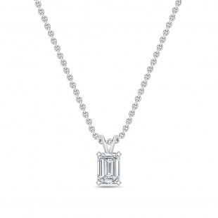 IGI Certified 1.00 Cttw Emerald Solitaire Lab Grown Diamond 4 Prong Pendant with 18 inch Silver Chain, 10K Solid White Gold